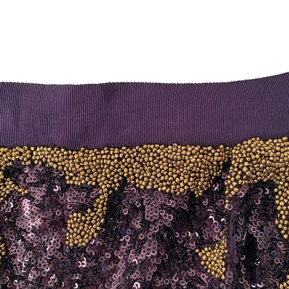 Club Monaco Gold Burgundy Beaded Sequin Mini Skirt size 6 - Picture 3 of 7